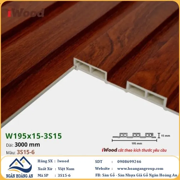 Lam 3 Sóng Nhựa Giả Gỗ Ốp Tường Ốp Trần Iwood 3S15-6
